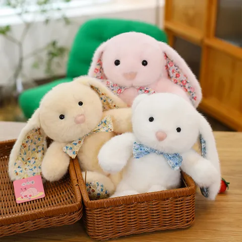 Cute Floral Long Ear Bunny Plush Toy Stuffed Animal Soft Kawaii Rabbit Doll Healing Companion Home Decor Gift