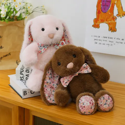 Cute Floral Long Ear Bunny Plush Toy Stuffed Animal Soft Kawaii Rabbit Doll Healing Companion Home Decor Gift