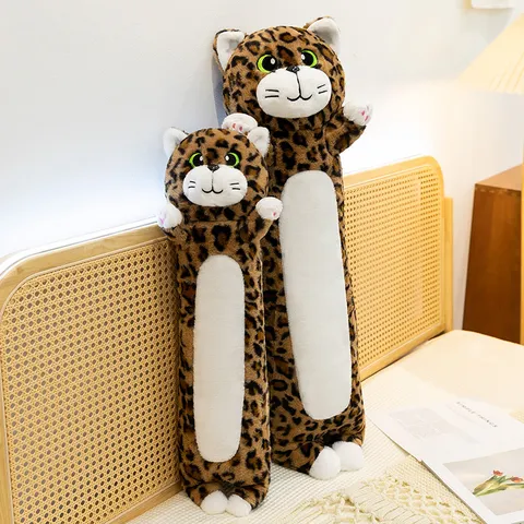 Cute Leopard Print Long Cat Plush Toy Stuffed Animal Sleeping Body Pillow Soft Cartoon Kitten Doll Home Decor Gift