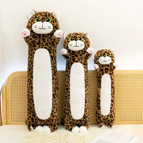 Cute Leopard Print Long Cat Plush Toy Stuffed Animal Sleeping Body Pillow Soft Cartoon Kitten Doll Home Decor Gift