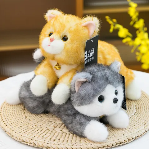 Cute Lying Posture Cat Plush Toy Stuffed Animal Soft Kitty Doll With Bell Office Companion Birthday Gift For Girlfriend