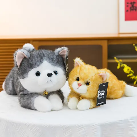 Cute Lying Posture Cat Plush Toy Stuffed Animal Soft Kitty Doll With Bell Office Companion Birthday Gift For Girlfriend