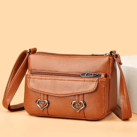 Borsa a Tracolla da Donna in Pelle PU Piccola Quadrata Retro con Tessitura Trapuntata e Decorazione a Cuore in Metallo