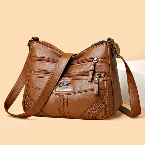 Borsa a Tracolla in Morbida Pelle da Donna Borsa Crossbody Multistrato Borsa Vintage Casual di Grande Capacità