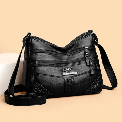 Borsa a Tracolla in Morbida Pelle da Donna Borsa Crossbody Multistrato Borsa Vintage Casual di Grande Capacità