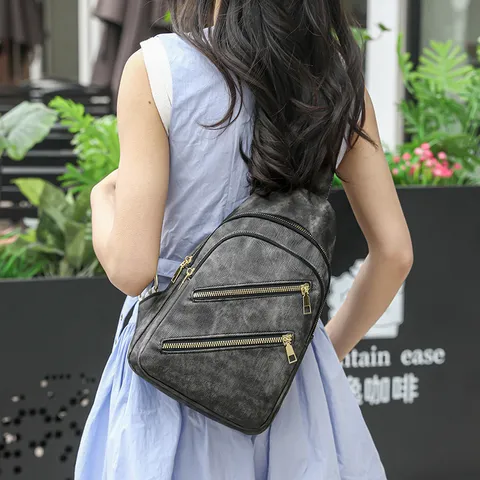 Borsa a Tracolla da Donna in Pelle PU Urban Minimalist Borsa da Petto con Cerniera a Doppio Strato e Tracolla Larga Geometrica