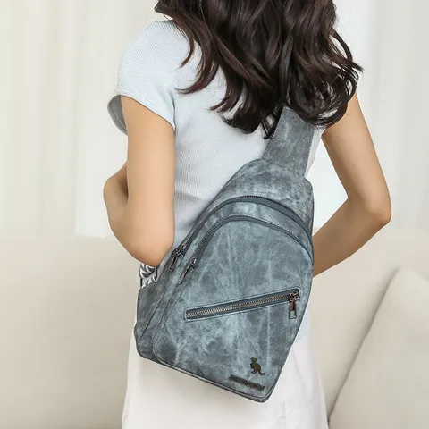 Marsupio da Petto Urbano Minimalista da Donna in Pelle PU Con Cerniera a Doppio Strato Tracolla in Fettuccia Geometrica Borsa a Tracolla Casual Viaggio