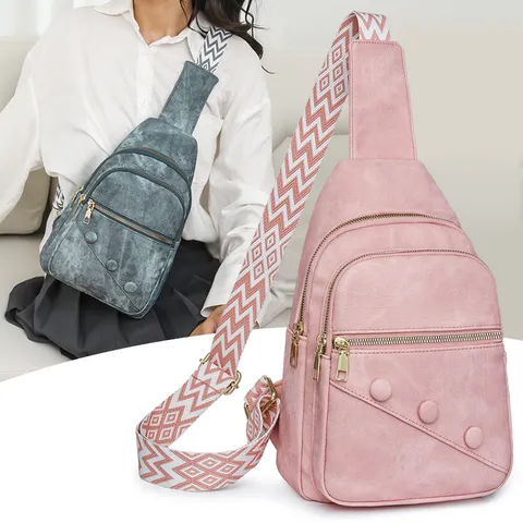 Borsa a Tracolla da Donna Minimalista Urbana in Pelle PU Borsa da Petto a Doppio Strato con Cerniera per Viaggio Casual con Tracolla Geometrica