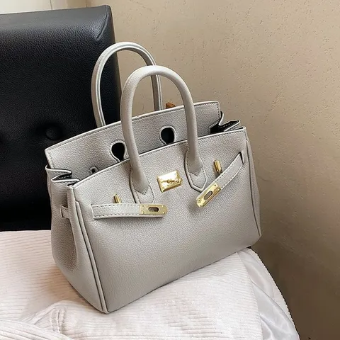 Fashion Litchi Pattern PU Leather Tote Bag Large Capacity Flap Closure Crossbody Shoulder Handbag with Lock Decor for Women