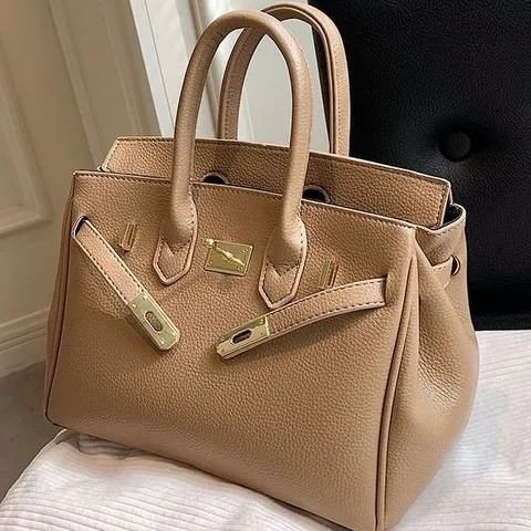 Fashion Litchi Pattern PU Leather Tote Bag Large Capacity Flap Closure Crossbody Shoulder Handbag with Lock Decor for Women