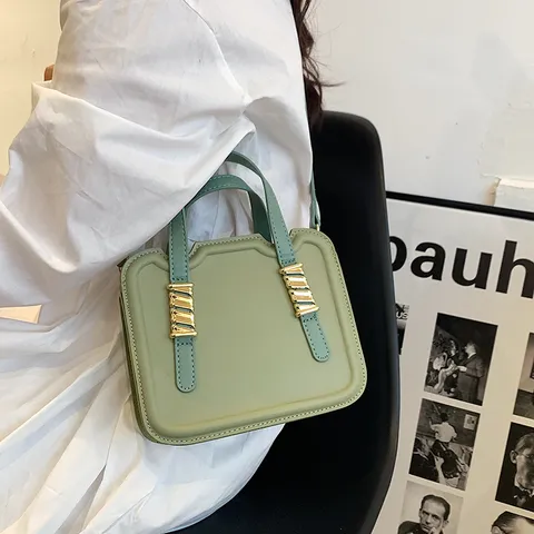 Trendy PU Leather Small Square Shoulder Bag For Women Metal Buckle Crossbody Handbag Chic Stitching Biscuit Tote Bag Daily Matching