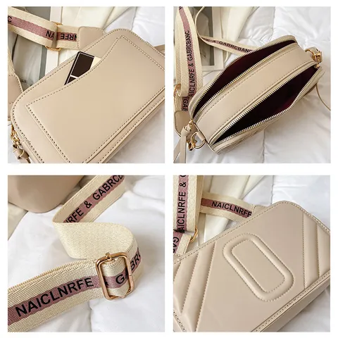 Sac Bandoulière Carré en Cuir PU pour Femme Mode Petit Sac Photo Sangle Large