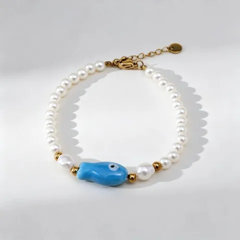 Handgefertigtes Naturperlen Edelstahl Armband Für Damen Bohemian Sommer Strand Fisch Conch Meereslebewesen Anhänger Perlen Schmuck Geschenk