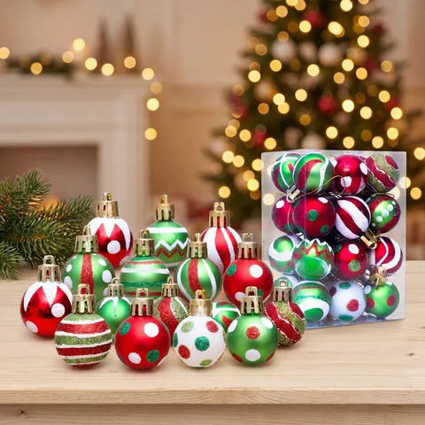 Boules Decoratives de Noel En Plastique Incassable Rouge Vert Blanc Ornements Suspendus pour Arbre de Noel Fete Decoration
