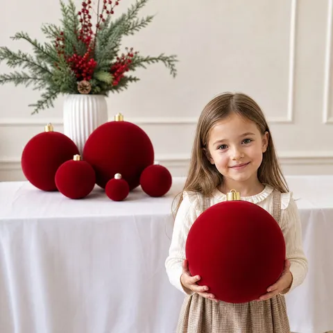 Flocked Christmas Hanging Ball Matte Velvet Bauble Ornament For Xmas Tree Holiday Home Party Interior Decoration