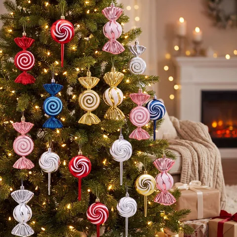 Weihnachtsbaum Hängende Dekorationen Große Süßigkeiten Ornamente Kunststoff Lutscher Anhänger Für Weihnachten Party Heimdekoration