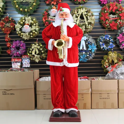 Figurine de Père Noël Jouant du Saxophone Électrique Grande Poupée en Peluche Animée Décor de Fête de Noël