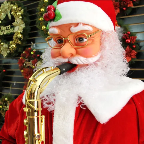 Figurine de Père Noël Jouant du Saxophone Électrique Grande Poupée en Peluche Animée Décor de Fête de Noël
