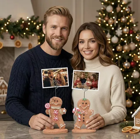 Noël Bonhomme en Pain d'Épices Porte-Notes en Résine Mignonne Décoration de Bureau Pince Photo Cadeau de Fête