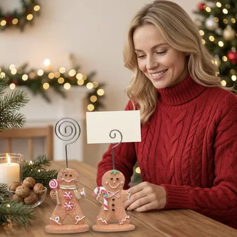 Noël Bonhomme en Pain d'Épices Porte-Notes en Résine Mignonne Décoration de Bureau Pince Photo Cadeau de Fête