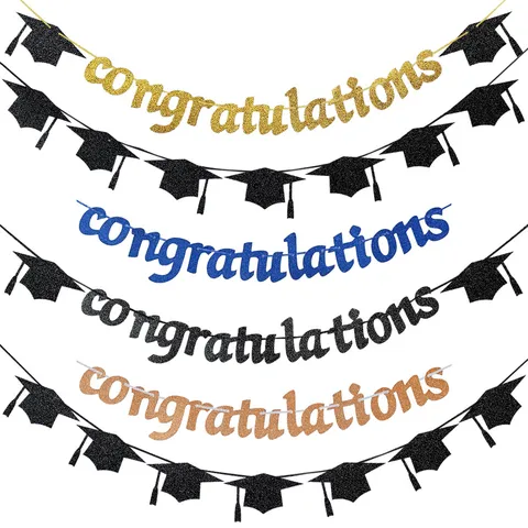 Graduation Party Decorations Banner Glitter Congratulations Hanging Bunting Garland With Doctor Hat And Year Numbers For Party Supplies