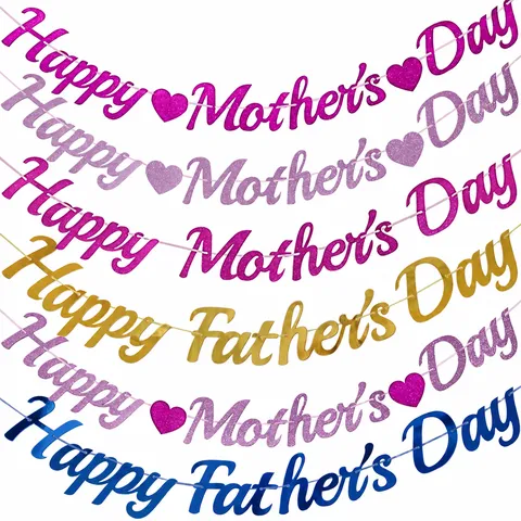 Glitter Mirror Paper Banner Happy Mother's Day Happy Father's Day Party Hanging Decorations Garland Festival Bunting Flags