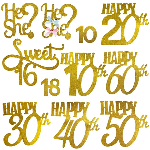 Gold Glitter Paper Cake Topper Number Age Birthday Party Cake Decoration Sweet Sixteen Gender Reveal Cake Insert