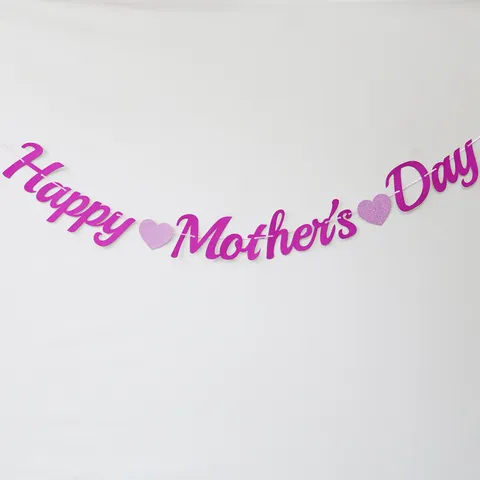 Glitter Mirror Paper Banner Happy Mother's Day Happy Father's Day Party Hanging Decorations Garland Festival Bunting Flags