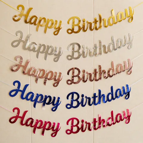 Bannière Joyeux Anniversaire Or Argent Or Rose Feuille Lettre Guirlande Fête Décorations Suspendues Fournitures de Fête de Mariage
