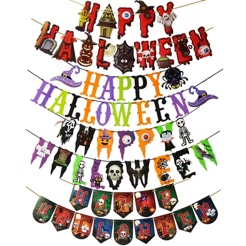 Halloween Party Bunting Banner Happy Halloween Hanging Decorations Paper Garland Party Supplies for Bar KTV Mall