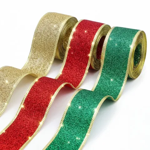 Weihnachtsglitzer Band Goldrand Metallisch Bandrolle Für Geschenkverpackung Schleifen Handwerk Haarschmuck Feiertag Party Deko