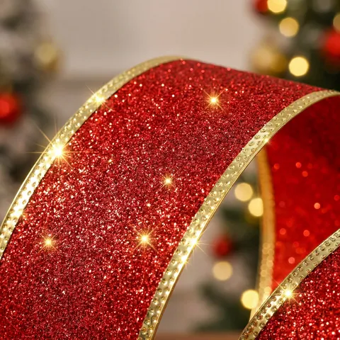 Weihnachtsglitzer Band Goldrand Metallisch Bandrolle Für Geschenkverpackung Schleifen Handwerk Haarschmuck Feiertag Party Deko