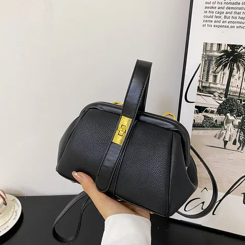 Dames Mode PU Leer Litchi Patroon Crossbody Tas Metalen Slot Ketting Schoudertas Elegant Klipsluiting Handtas Casual Dagelijks Satchel Voor Dames