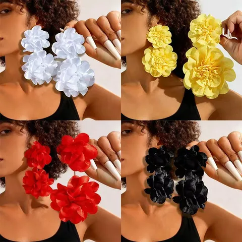 Übertriebene Stoff Blumen Ohrhänger Mit 925 Sterling Silber Ohrstecker-Stift Elegante Romantische Botanische Statement Ohrringe Für Damen Valentinstag Party Geschenk
