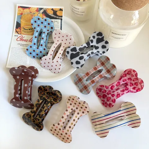 Sweet Cool Bone Shaped Hair Clip Large Plaid Leopard Cow Grid Duckbill Hair Claw Fashion Headwear Accessories for Women