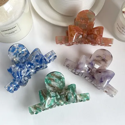 Elegant Cellulose Acetate Hair Claw Bow Hair Clip Large Double Sided立体 Shark Clip Marble Tortoiseshell Hair Catch For Women Daily Everyday Headwear Accessories