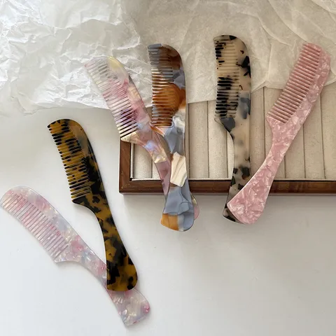French Vintage Acetate Cellulose Hair Comb Anti Static Round Teeth Colorful Tortoiseshell Hairdressing Pocket Brush For Women Travel