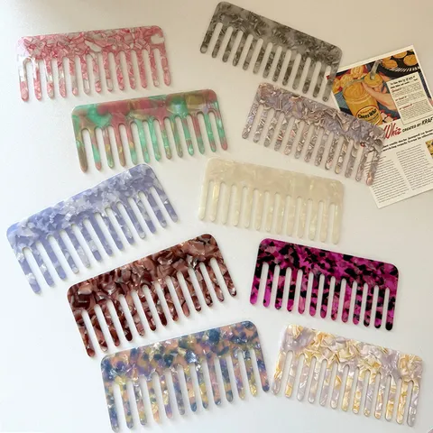 Trendy Acetate Cellulose Wide Tooth Hair Comb Colorful Anti Static Marble Pattern Premium Detangling Comb For Daily Women Hair Styling