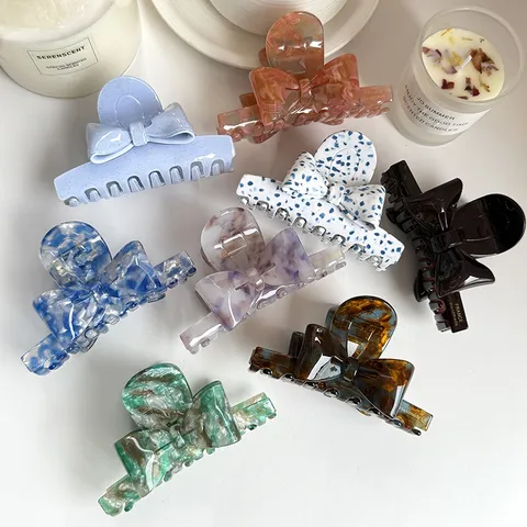 Elegant Cellulose Acetate Hair Claw Bow Hair Clip Large Double Sided立体 Shark Clip Marble Tortoiseshell Hair Catch For Women Daily Everyday Headwear Accessories