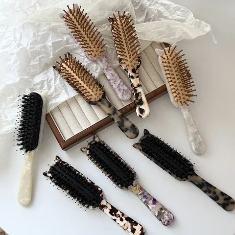 Retro Acetate Boar Bristle Air Cushion Hair Brush Cat Ear Massage Styling Detangling Brush For Women Hair Care Accessories