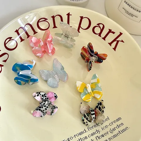 Sweet Acetate Butterfly Claw Clip Fresh Gradient Tie-Dye Small Hair Clip Mini Leopard Side Hairpin Hair Accessories For Women
