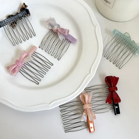 Korean Acetate Bowknot Hair Comb Minimalist U-Shaped Side Comb Princess Hairstyle Side Clip Elegant Headwear For Women Hair Accessories