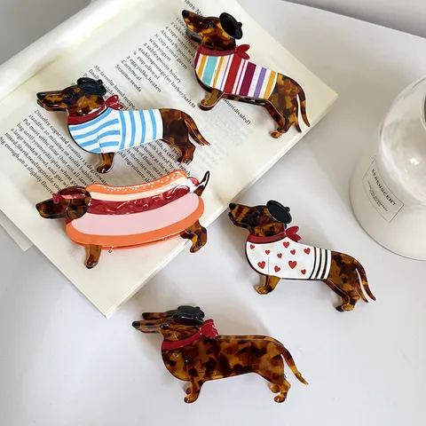 Bonita Pinza de Pelo de Perro Teckel de Acetato Carey Divertida Pinza de Cangrejo de Animal para Mujeres Accesorios de Pelo Grueso Regalo