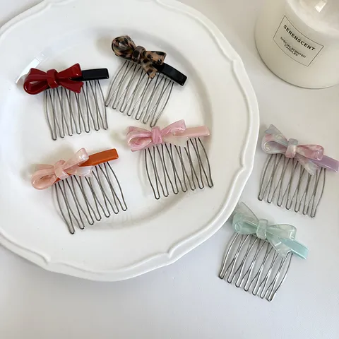Korean Acetate Bowknot Hair Comb Minimalist U-Shaped Side Comb Princess Hairstyle Side Clip Elegant Headwear For Women Hair Accessories
