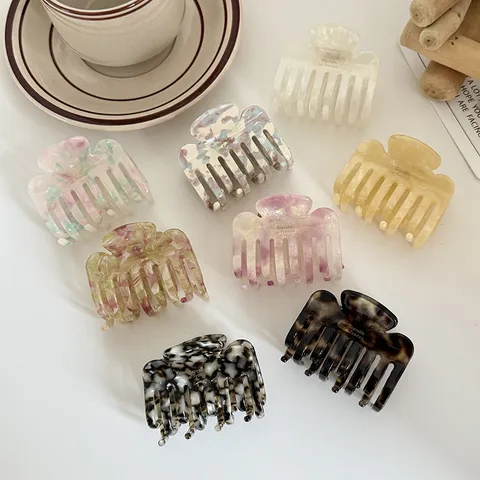 Elegant Acetate Hair Claw Medium Double Row Dragon Bone Shark Clip Marble Gradient Hairpin Fresh Sweet Headwear For Women Daily Office