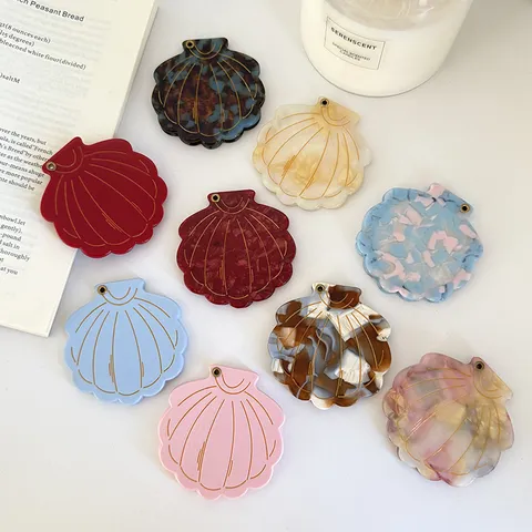 Vintage Shell Shaped Cellulose Acetate Makeup Mirror Compact Double Sided Folding Pocket Mirror Elegant Daily Cosmetic Vanity Hand Mirror For Women