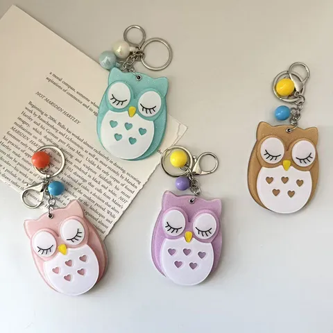 Simpatico Portachiavi Specchio da Trucco Gufo Cartoon Pendente per Borsa Animale in Acrilico Specchietto Portatile Donna