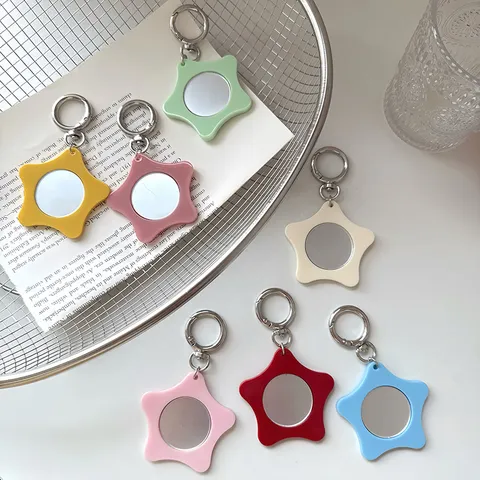 Portable Star Shape Makeup Mirror Keychain Acrylic Colorful Small Mirror For Women Bag Phone Pendant Fashion Accessory Gift