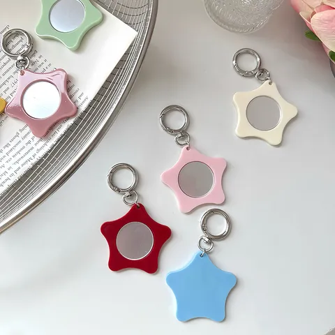 Portable Star Shape Makeup Mirror Keychain Acrylic Colorful Small Mirror For Women Bag Phone Pendant Fashion Accessory Gift