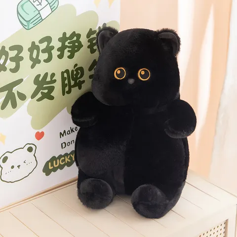 Cute Cartoon Black Cat Plush Toy Chubby Kitty Stuffed Animal Soft Sleeping Pillow Animal Plushie Doll For Kids Gift